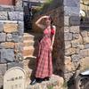 Red Plaid Neck Suspender Dress Women's Summer Temperament Backless Strap Waist Thin Seaside Vacation Dress