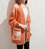 TASOGARA Knit Cut and Sewn One Size Fits Loose Plus Women's Cardigan, Sweater, Outerwear, V-Neck, Most, Fit, Casual, Sizes, Fall/Winter (Orange)