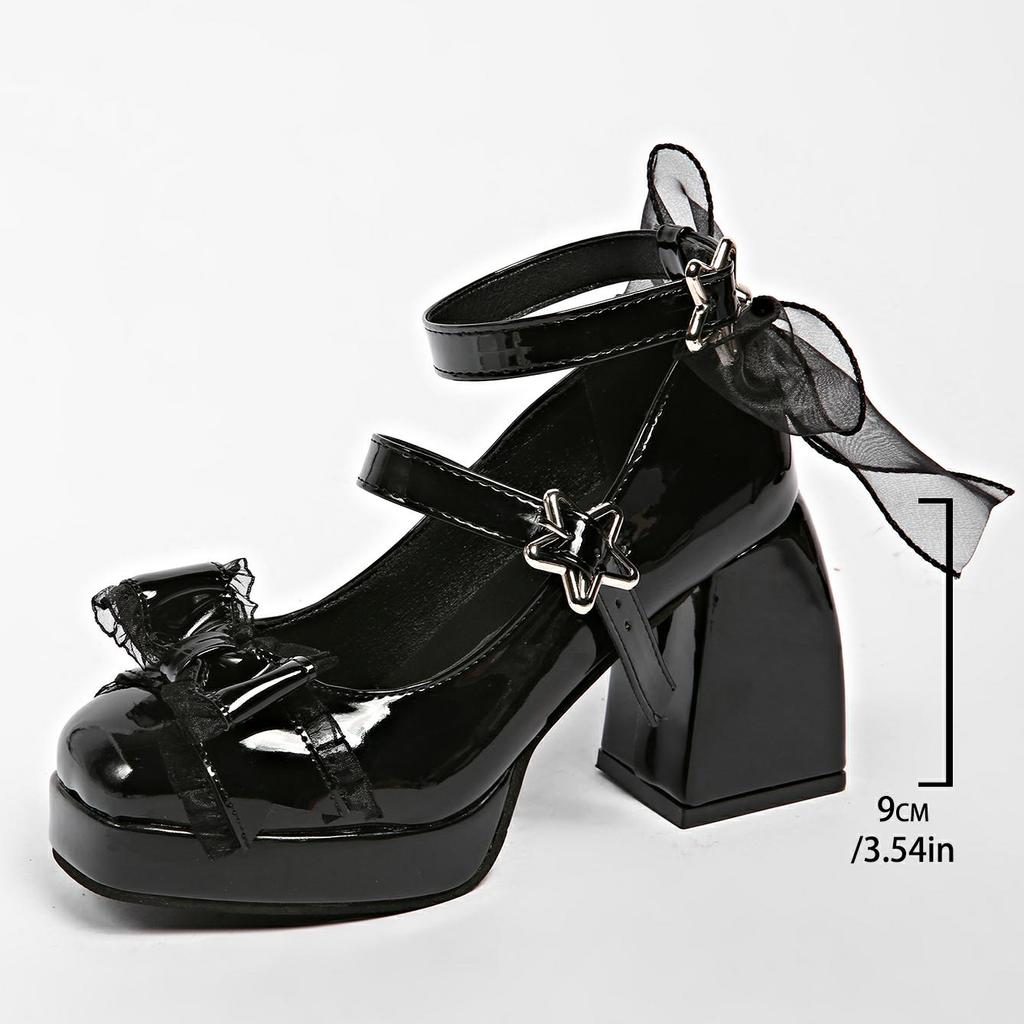 Fashion 9CM Cool Sweet Women's Punk Style High Heels Shoes Auutmn Waterproof Platform Unique Gothic Mary Janes Round Toe Rubber Sole