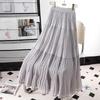 DIMANAF 2026 Summer Women New Skirts Chiffon Solid Elastic Waist Pleated Mesh Elegant Skirts