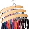 3 Pack Tank Top Hanger, Bra Hanger, Tie and Belt Hanger with Natural Wood, 24 Space Saving, 360° Rotating, Foldable Metal Hooks, Closet Organizer