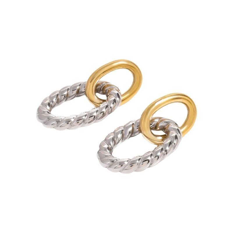 A52E Trendy Stainless Steel Jewelry Set Featuring Twisted Stripes Necklace Wear