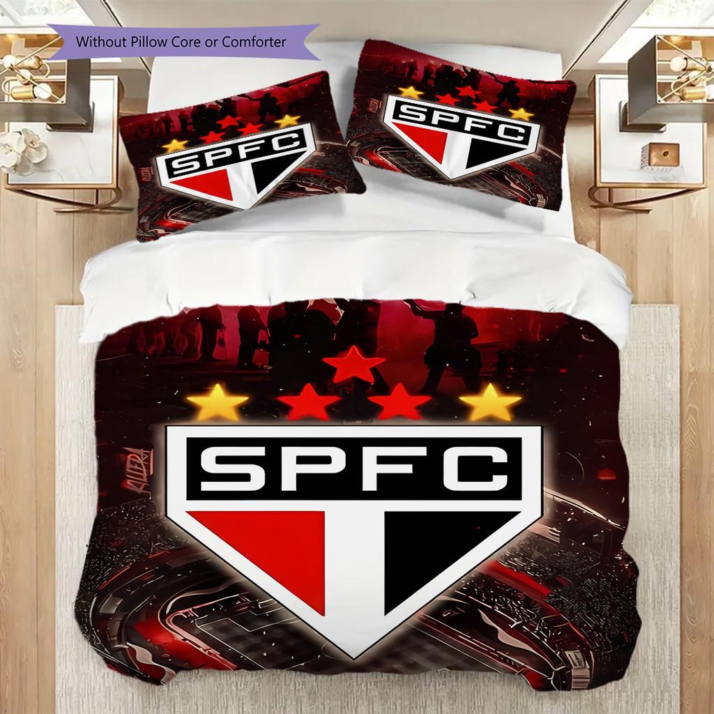 Sao Paulo FC Pattern Bedding Quilt Set Quilt Cover Pillowcase Home Decoration Birthday Gift (1 * Duvet Cover + 2 * Pillowcase, Without Core)