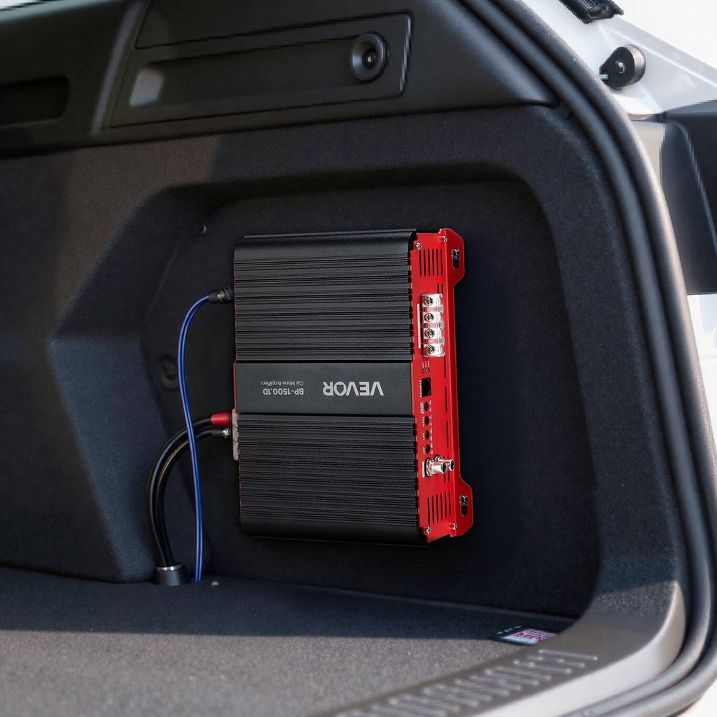 Monoblock Car Amplifier, 1500W RMS MAX, 1/2/4 Ohm Stable, 1-Channel Class D Car Audio Amplifier with Remote Subwoofer Level Control, Low Pass Filter