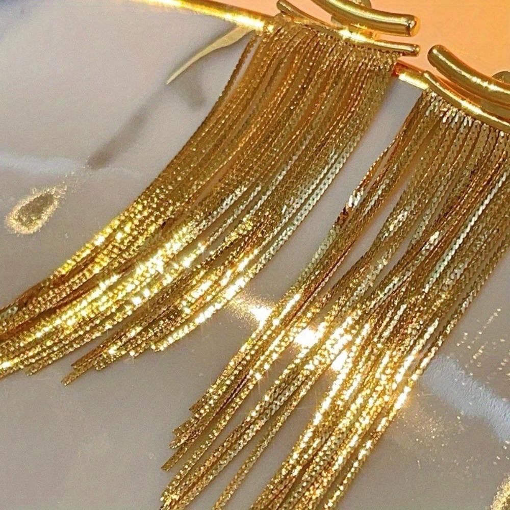 Exaggerated Luxury Gold Color Irregularly Shaped Inclined Long Tassels Dangle Earrings for Women Fashion Party Piercing Jewelry