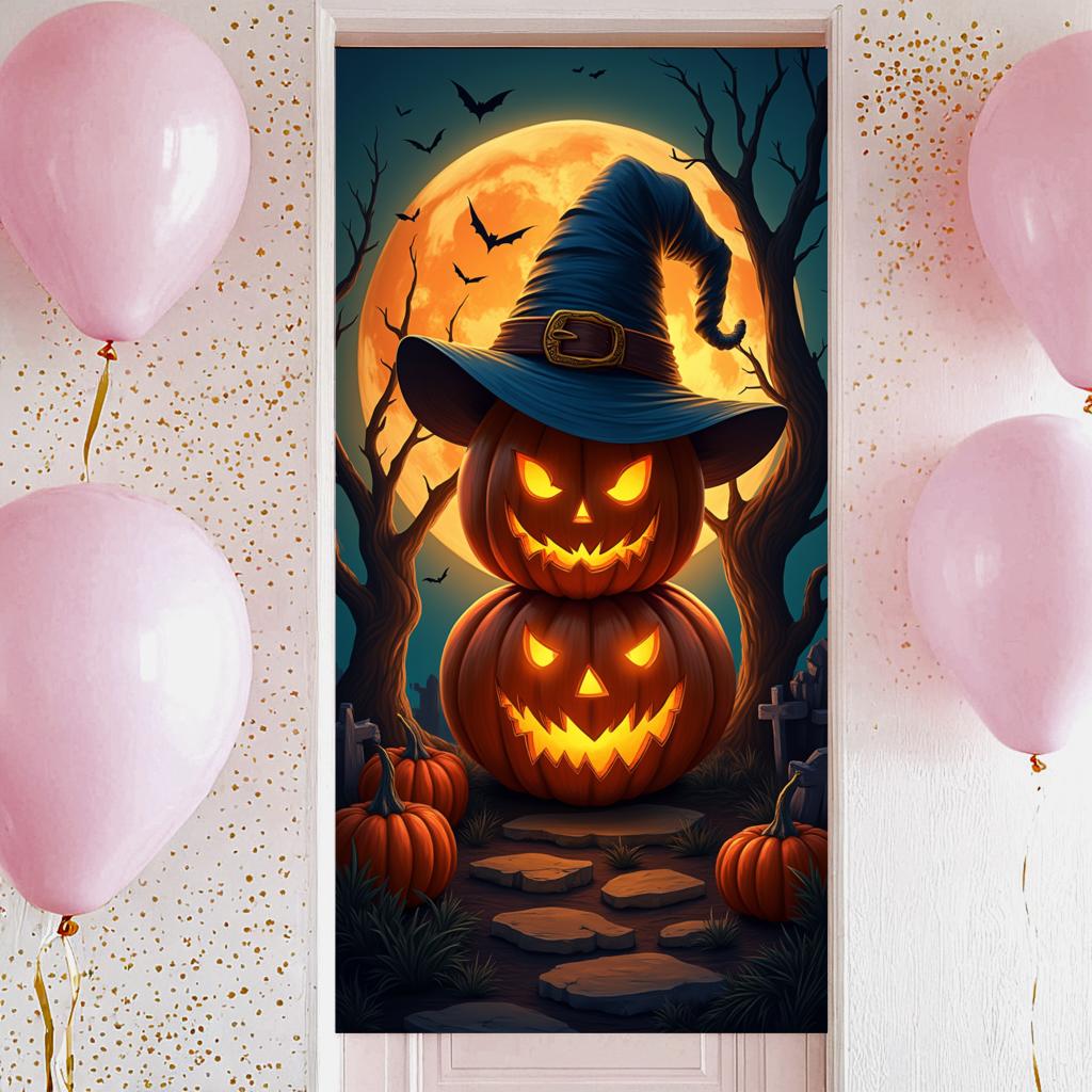 Halloween Decoration Banner Spooky Theme Devil Pumpkin Lantern Halloween Party Decoration Backdrop Photography Background Props