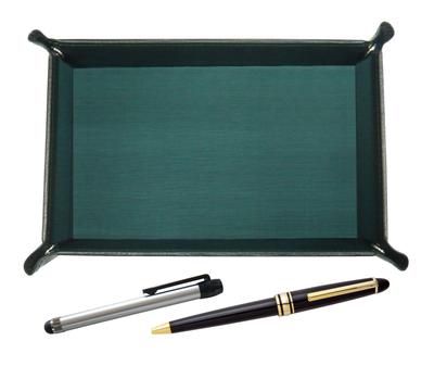 Made In Japan Moss Green Cowhide Leather Pen Tray with Metal Touch Silver Stick and Metal Ring Cap Retro Pen Set Slide-type TRAMG-ALST-8838B