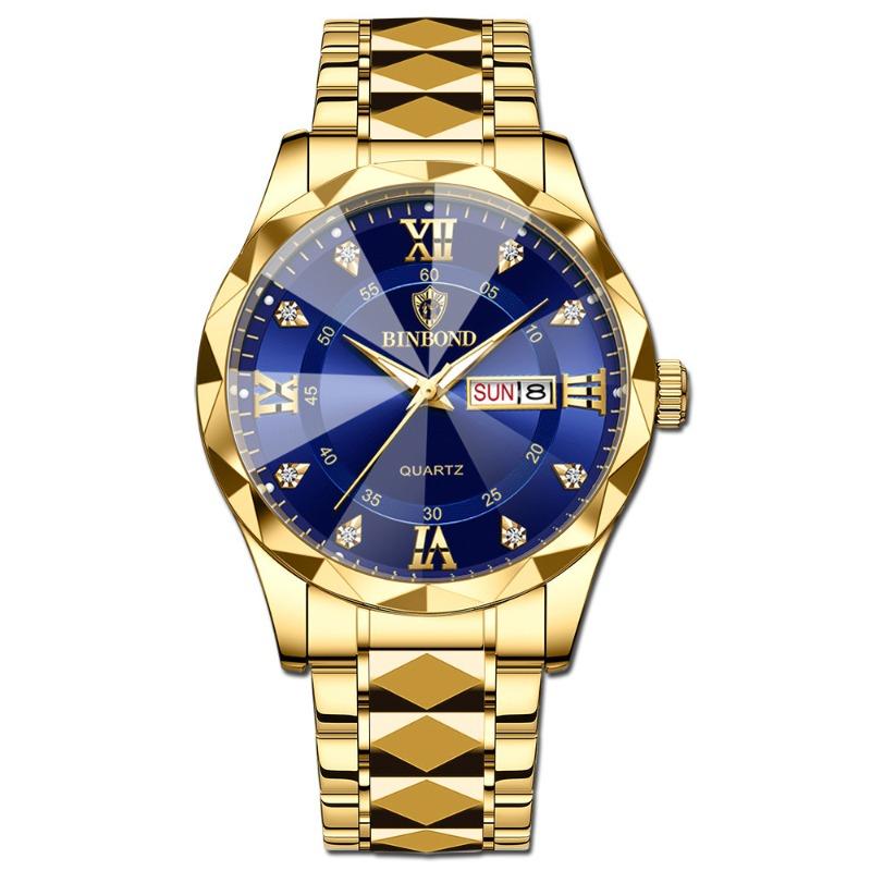 Herrenuhr Wasserdicht Leuchtende Uhr Rhombus Spitze Glas Doppelkalender Trend Freizeit Uhr Herren
