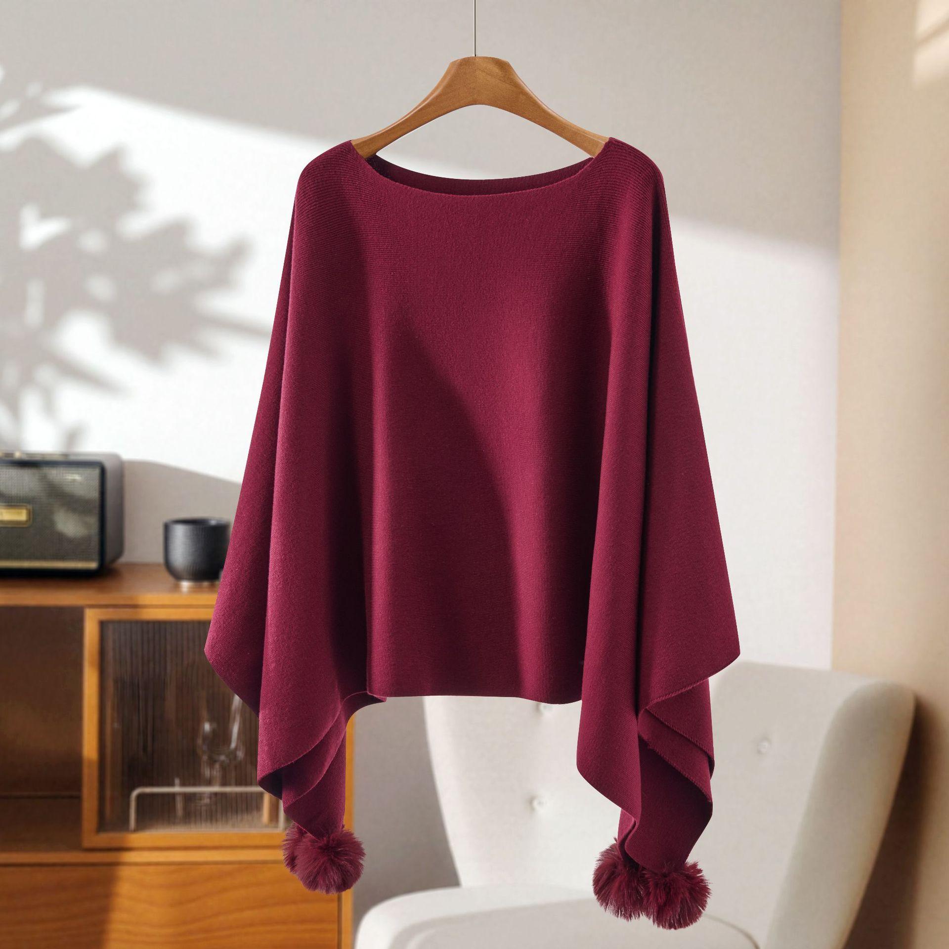 

Корейська елегантна класична в язана накидка - жіноча декоративна осіння та зимова нова тепла модна весільна вечірня сукня шаль бордовий