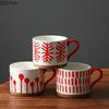 Creative Red Patterned Stacking Cup Porcelain Mugs Tableware Coffee Mug Dining Table Afternoon Tea Teacup Fruits Juice Cup