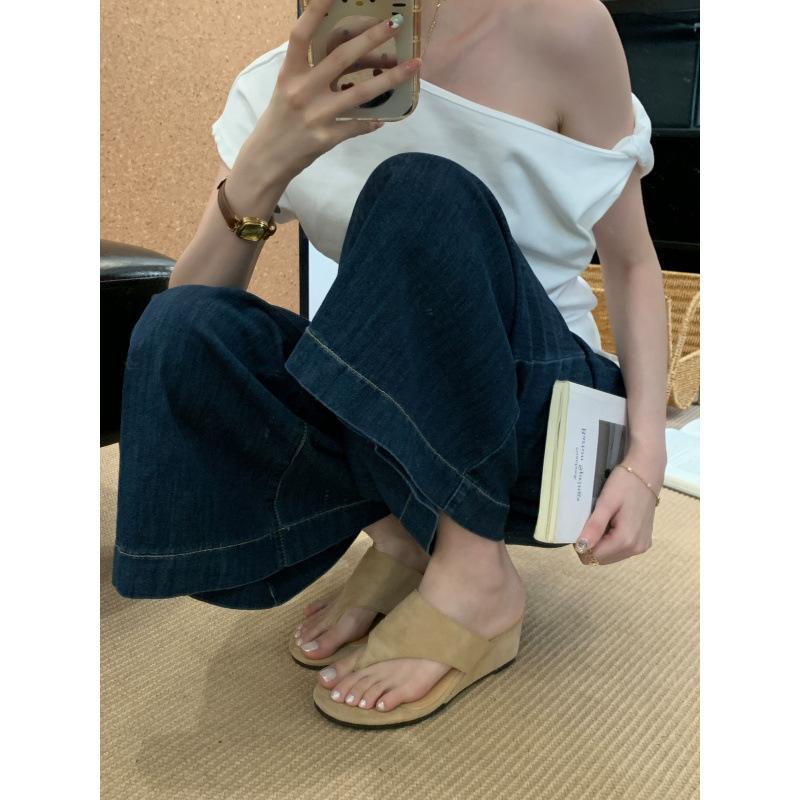 

2025 summer outer wear thick-soled heightened pinch foot flip-flop heel sandals spot 35-40 40 абрикосовый