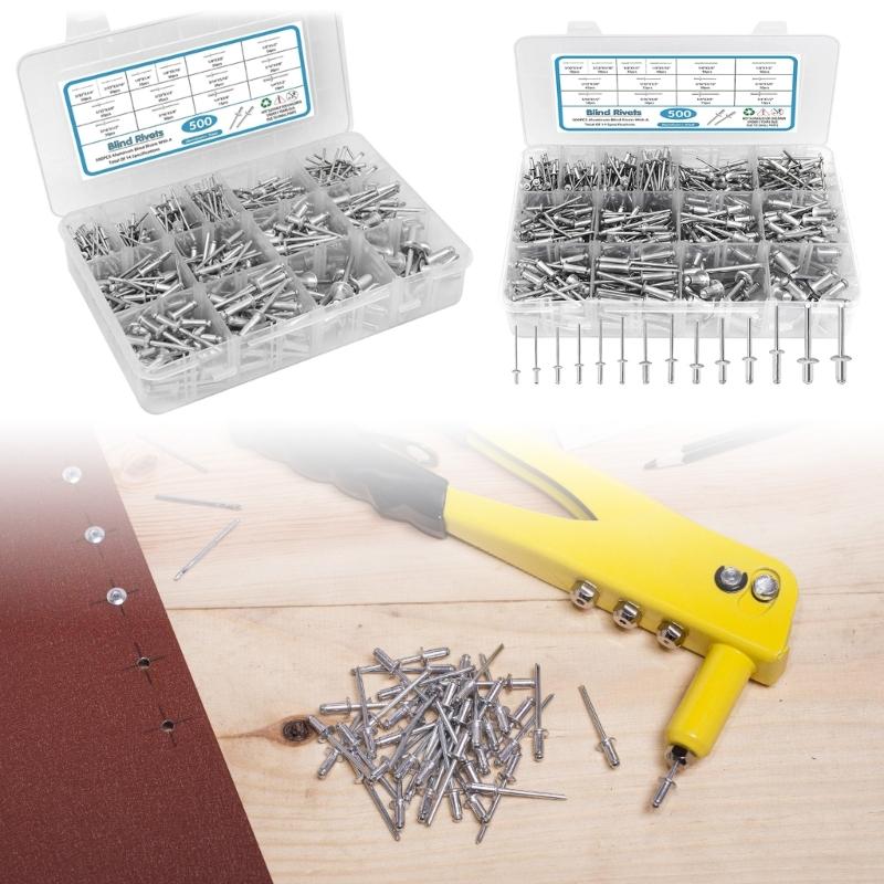 500pcs Metal Blind Rivets Assortment with Washers Versatile  Rivets set Comprehensive Assorted Blind Rivets set