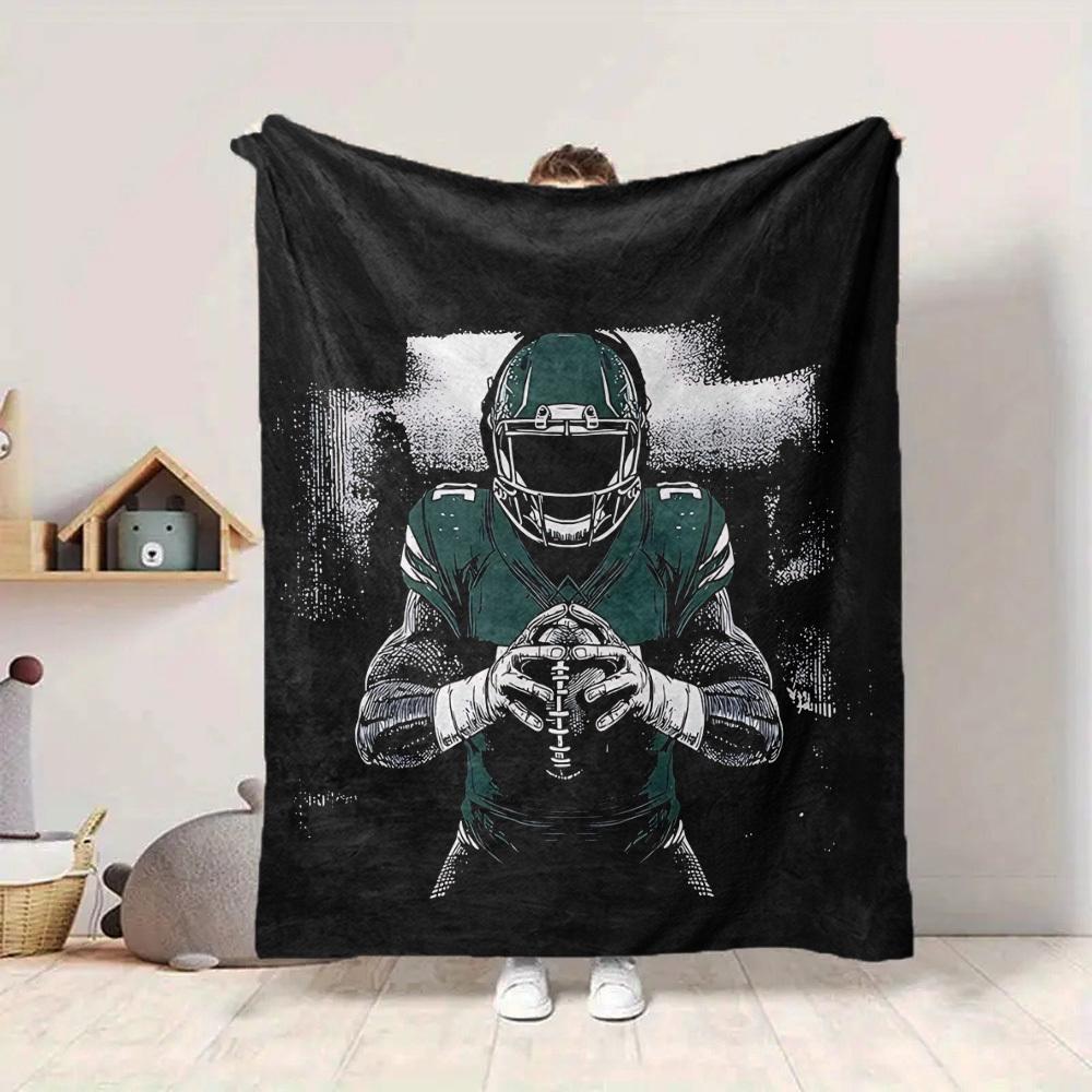 1pc Green Rugby Player Blanket, Lightweight Flannel Throw Blanket for Sofa, Bed, Travel, Camping, Living Room, Office, Couch, Chair, and Bed
