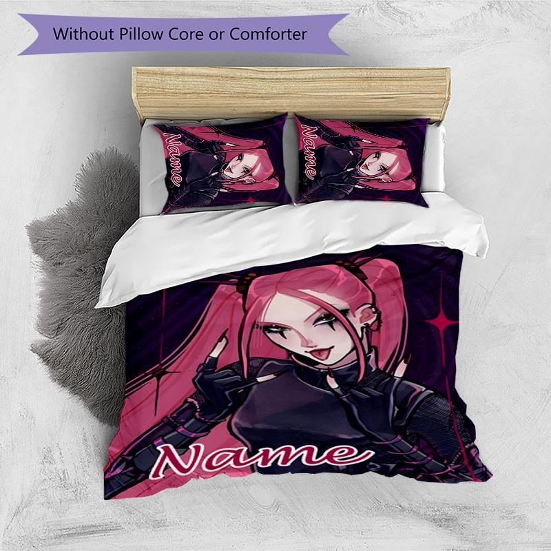 3pcs KPop Demon Hunters16 Cover Set - Personalized Name, HD Printed Bedding with 1 Cover and 2 Pillowcases - Perfect for Home Decor, Easy Care