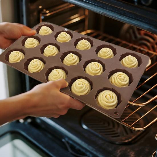 Silicone Cake Mold 15-Cavity Spiral Cookie Mold Non-Stick Baking Pan for Cookies Pastries Mousse Dessert
