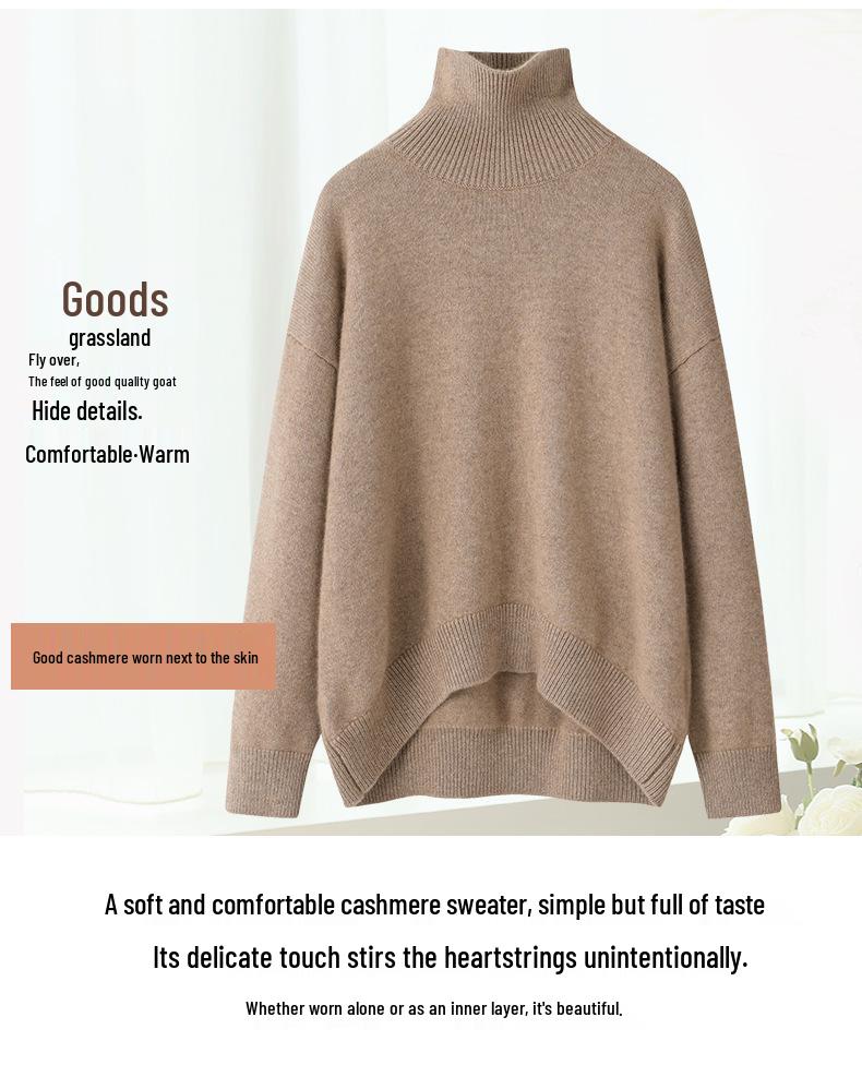 Sweter z czystej kaszmiru na jesień/zimę 2025, z półgolfem, luźny krój