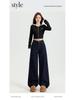 Women's Dark Blue High-Waist Wide-Leg Jeans, Summer 2025 Collection - Loose Fit, Meat-Covering, Mopping Style.