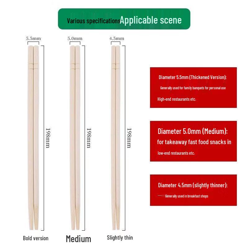 ZISIZ 100 Pairs Thickened Bamboo Disposable Chopsticks