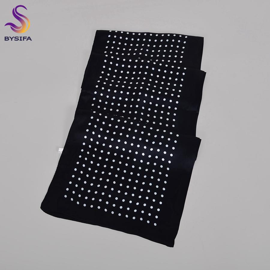 [BYSIFA] Brand Men Silk Scarf Muffler Winter Fashion Accessory 100% Pure Silk Male Plaid Long Scarves Cravat Navy Blue 160*26cm