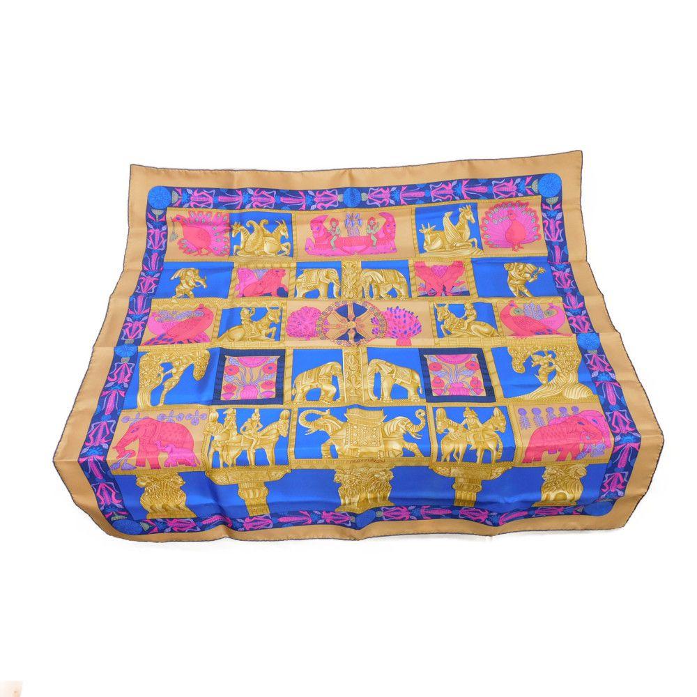 Used TORANA 9212 Carre 90 7955 Torana, ancient Indian Maurya dynasty, purple, pink, multicolored pylon silk blue,