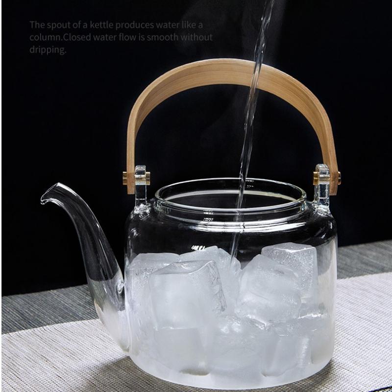 High Temperature Resistant Hand Crafted Hammer Textured Glass Teapot with A Handle Steaming Boiling Dual Purpose Tea Making Pot