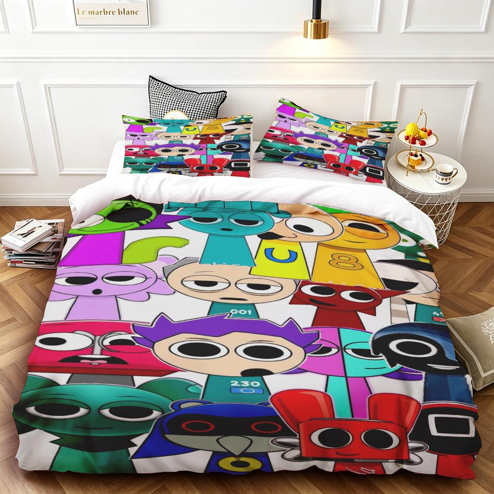 3pcs Duvet Cover Set Sprunki Cartoon Bedding Set Comforter Cover Queen King Full Size for Bedroom Home Decor