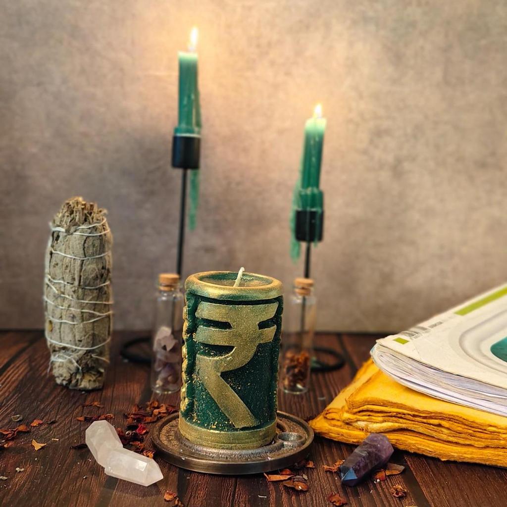 Rupee Candle Hecate Jyotish Mystic Mall Decorative Soy Blend Wax Candle