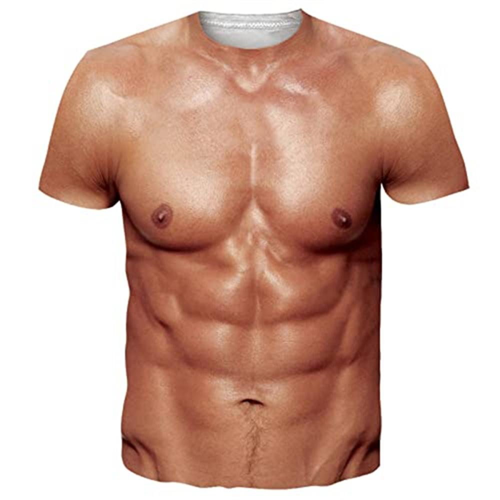 Funny 3D Fakeabdominals T Shirts for Men Hairy Muscle Chest Graphic Short Sleeve Cosplay Costume Sexy Oversized T-shirt Tops
