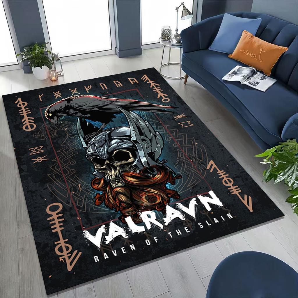 3D Norse Viking Oding Raven Crow Skull Huginn Muninn Rug for Bedroom Living Room Sofa Home Doormat Decor,kids Non-slip Floor Mat