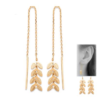 [Q3734] - Gold Plated 'Epi De Wheat' Earrings - Pattern 18x6 Mm