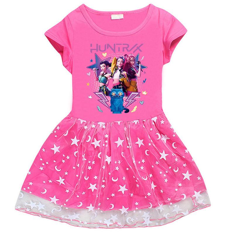 4 Color Kids Girls Kpop Mira Zoey Rumi Hunters Printed Mesh Dress