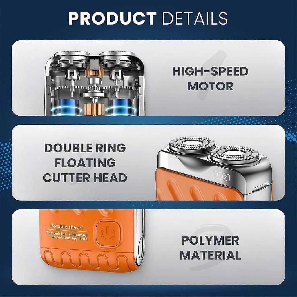 2026 Latest Model  2026 New R-12 Luggage Electric Shaver, Portable Rotary Dual Ring Electric Shaver, Fully Waterproof Fast Charging Long Ba