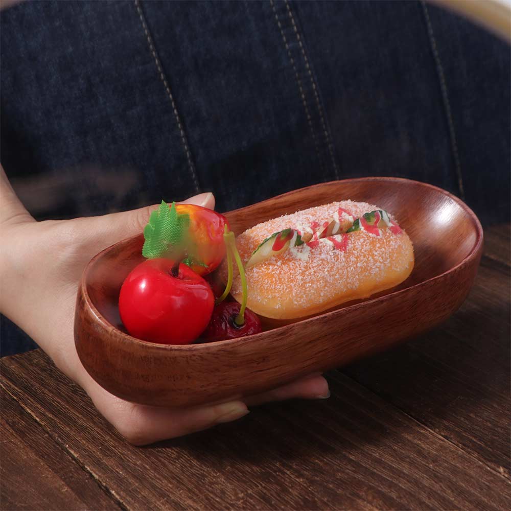 Wooden Salad Bowl Boat Shaped Sushi Snack Plate Multipurpose Dried Fruits Serving Tray  Vegetables