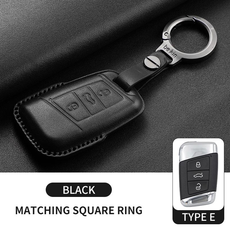 Leather Car Key Case Cover Shell Fob For Vw Volkseagen Passat B8 Magotan For Skoda Superb A7 Kodiaq Seat Protected Keychain Bag