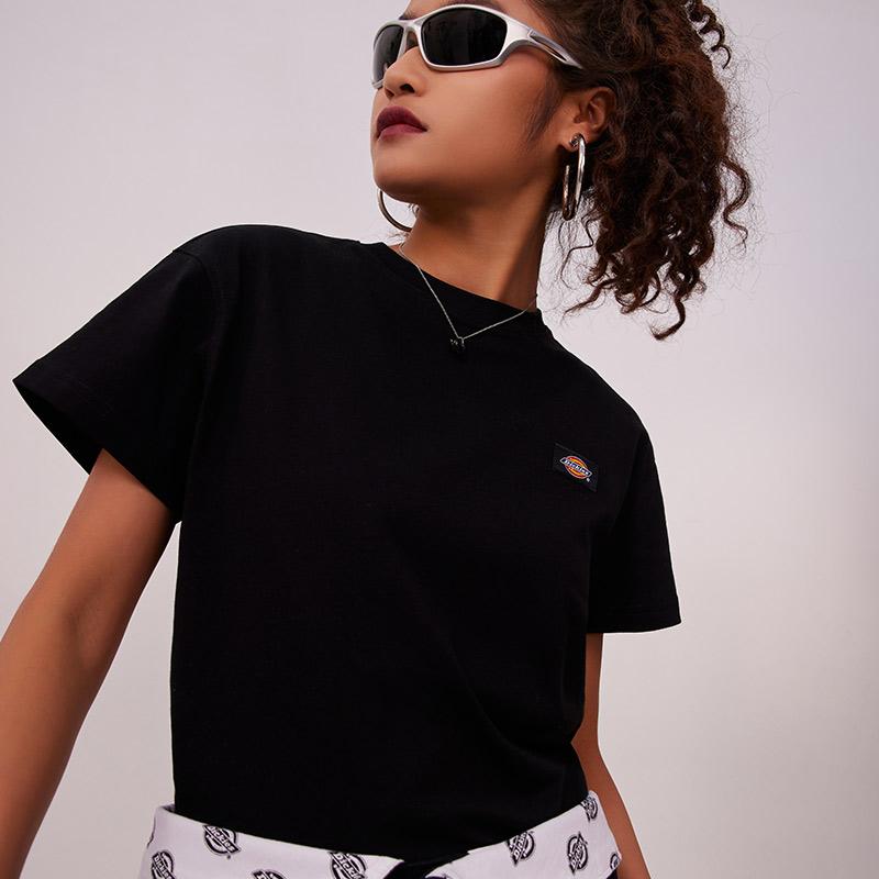 Dickies Casual Letter Logo Embroidered Short Sleeve T-Shirt Women Tops Black DK011775BLK
