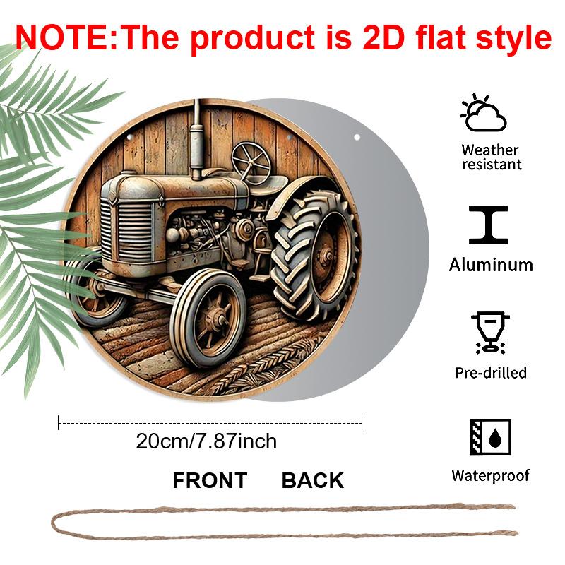 2D Flat Country Life Round Sign with A Size of 7.8 X 7.8 Inches, Showing Agricultural Equipment and A Retro Tractor.This Country-style Metal Wall Is