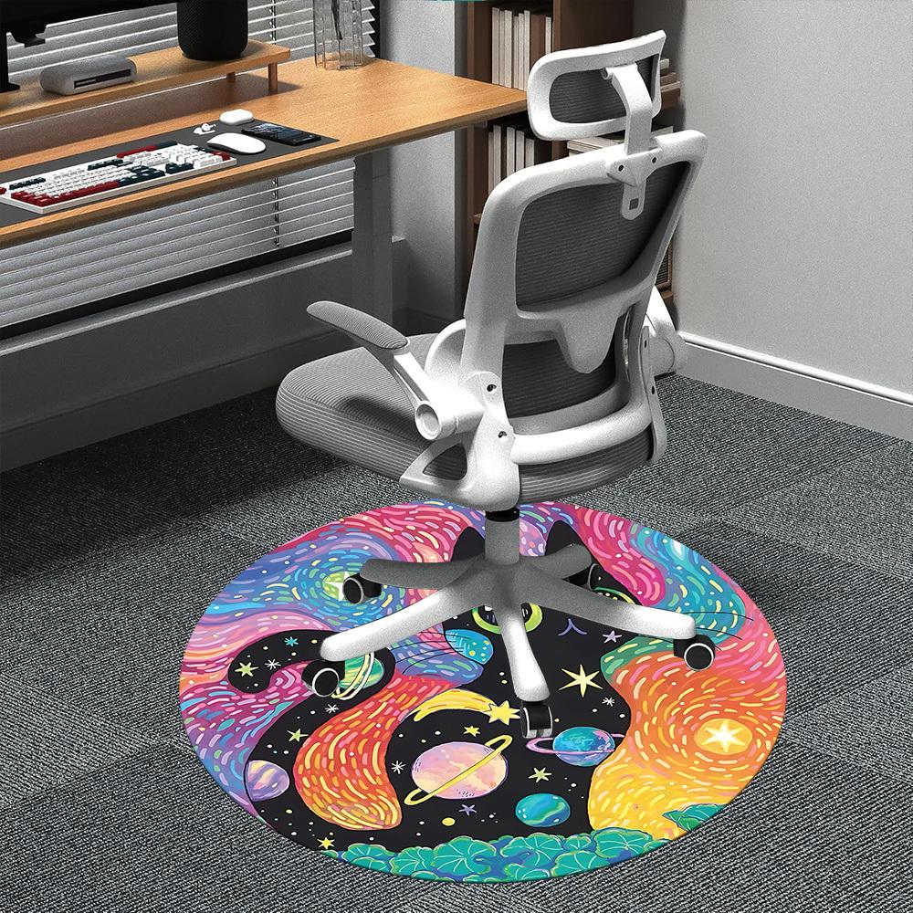 1PC Galaxy Cat Office Round Area Rug, Mat Suitable ForOffice, Under Office Chairs Bedroom Living Room Home Decor, Room Deco