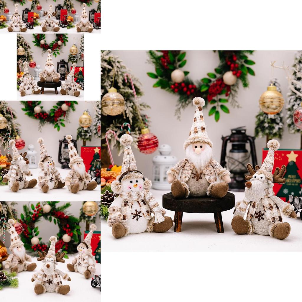 Charming Christmas Decor Nordic Sitting Santa Snowman And Reindeer Plush Dolls