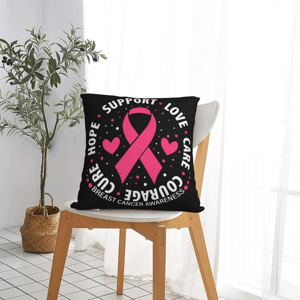 Breast Cancer Awareness Ribbon Pillowcase Polyester Cushion Cover Decor Pillow Case Cover Home Drop Shipping 45X45cm