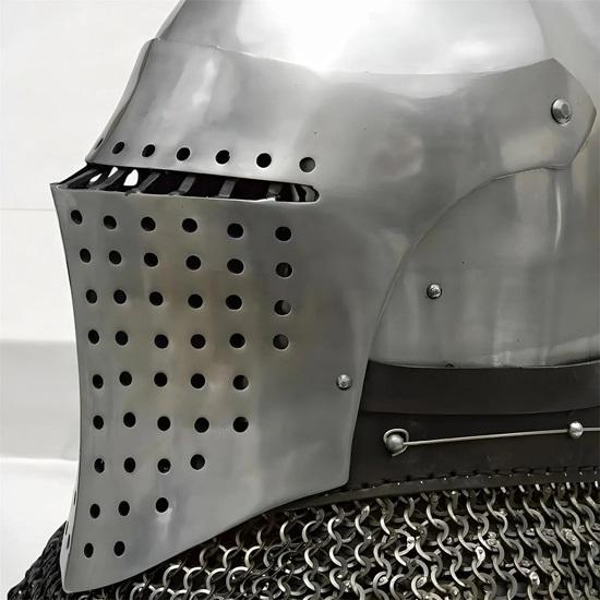 Medieval Crusader Knight Great Helmet Spoleto Bascinet Helmet With Chainmail Aventail Handmade
