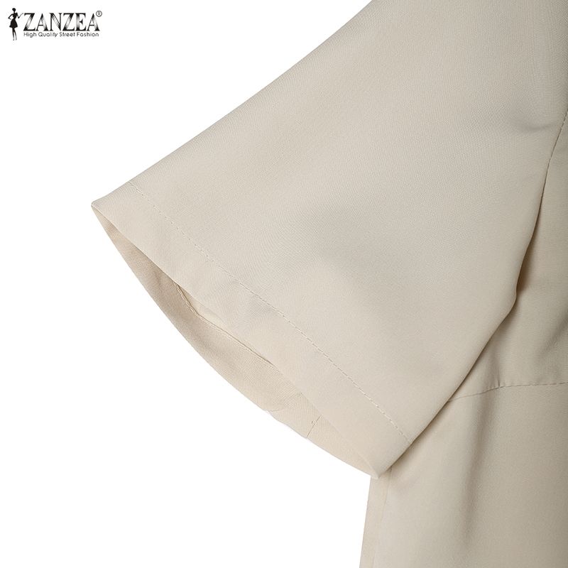 ZANZEA Women Turn Down Collar Casual Short Sleeve Dress