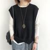 Knitted Vest Women's Spring and Autumn Solid Color Loose Round Neck Pullover Irregularly Stacked Vest Vest