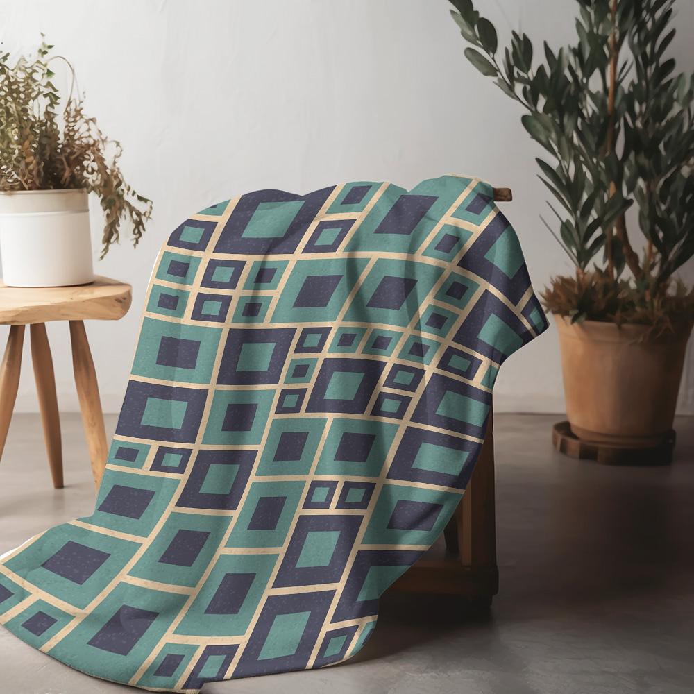 Geometric Square Pattern Blanket Throw Soft Cozy Sofa Bed Decorative Throw Blanket Gift