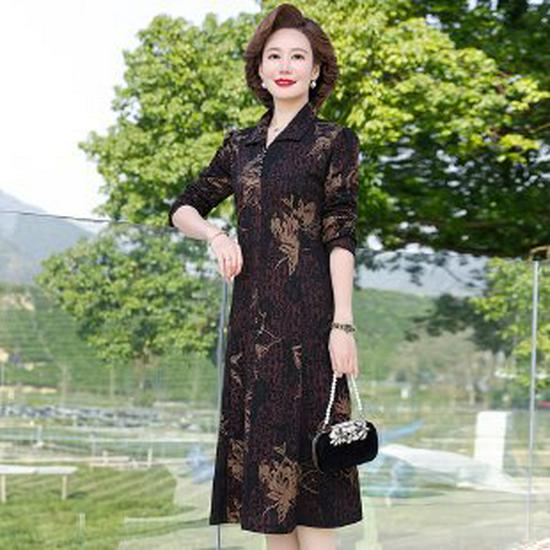 Elegant Slimming Dress for Middle-Aged & Elderly Women - Spring/Autumn 2025 Plus Size Fashion 5XL