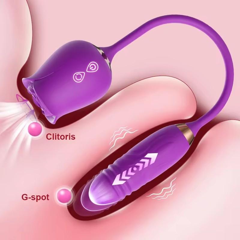 Sexy Adult Female Rose-Sucking Dildo Vibrator Women Nipple Clit Stimulator Vibrating Penetration Vagina Vibrator Erotica Toys