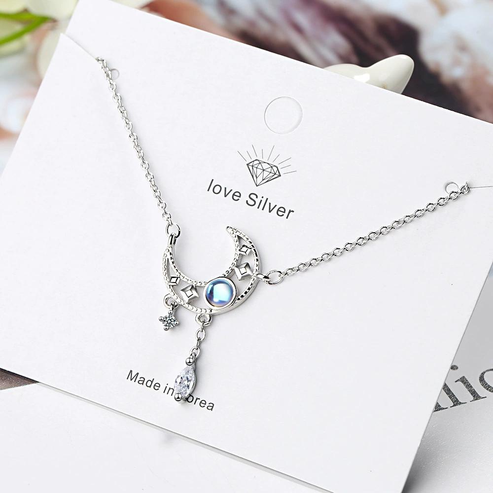 

925 Sterling Silver Moon Crystal Chain Necklaces For Women Luxury Quality Fine Jewelry Ladies Wholesale Jewellery білий