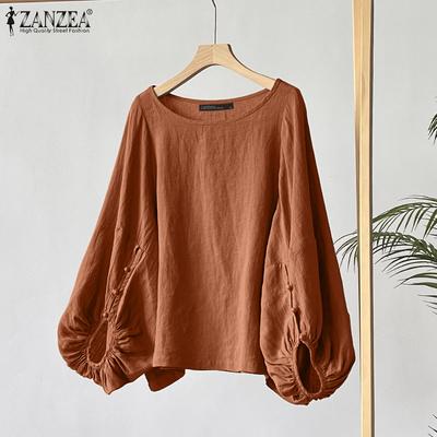 Women Casual O-neck Loose Long Sleeve Cover Up Blouse