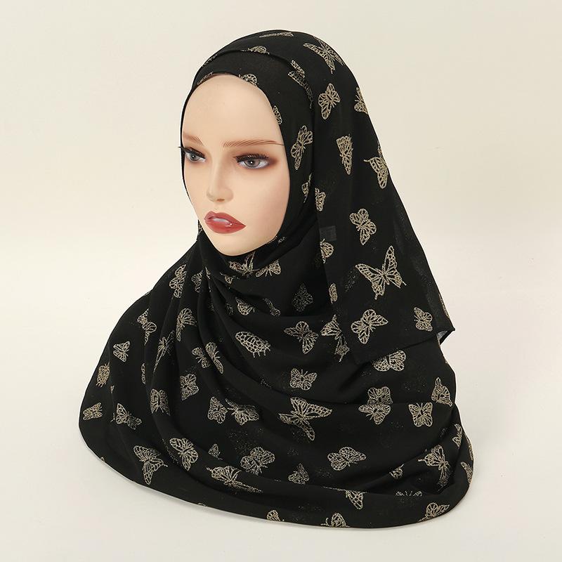 Hot-selling spring and autumn new black bronzing pattern scarf fashionable versatile women's ethnic headscarf chiffon yarn