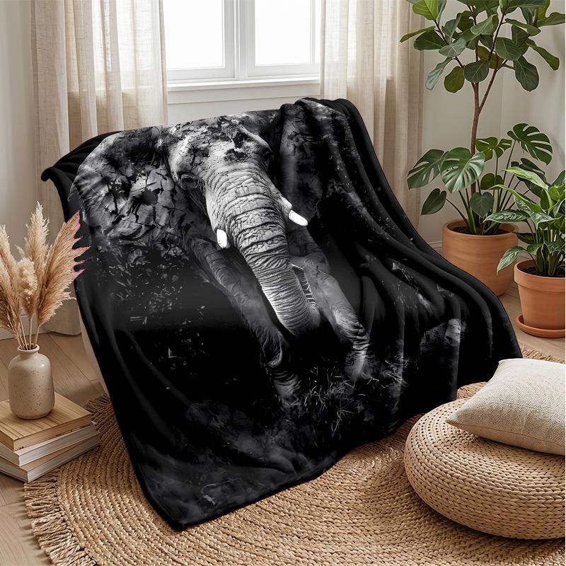 Majestic Elephant Portrait Theme Blanket Lightweight Warm Flannel Blanket Decorative Throw Blanket for Home Decoration