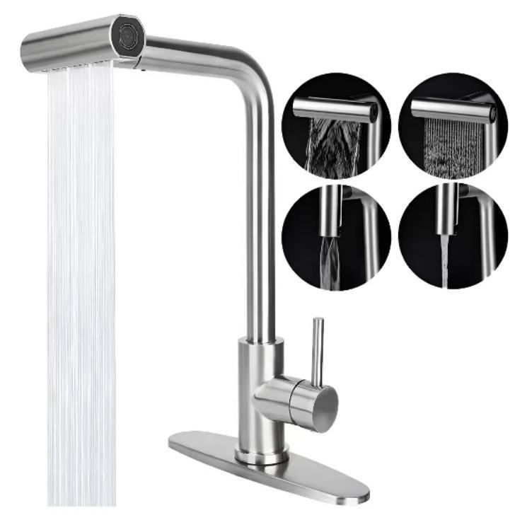 Gunmetal Stainless Steel Pull-out Kitchen Faucet – Multifunctional Waterfall Design for Hot/Cold Water and Vegetable Washing.